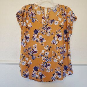 Pink Rose Blouse Mustard Yellow Floral Office Casual Top Sleeveless Womens Sz XL